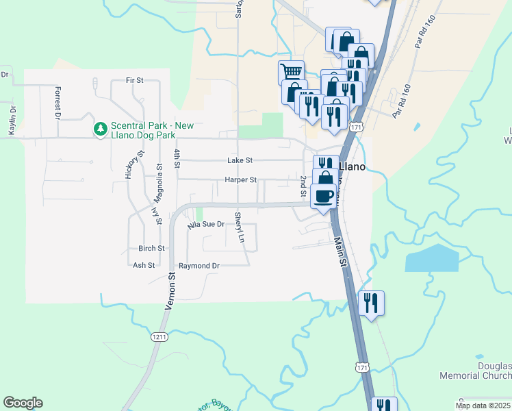 map of restaurants, bars, coffee shops, grocery stores, and more near 350 Vernon Street in New Llano