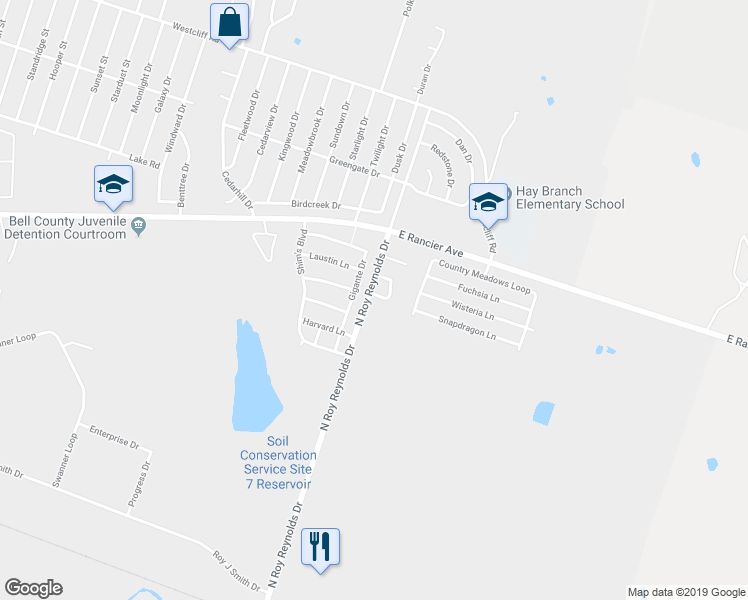 map of restaurants, bars, coffee shops, grocery stores, and more near 1310 Gigante Drive in Killeen