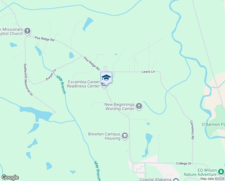 map of restaurants, bars, coffee shops, grocery stores, and more near 2841 Pea Ridge Road in Brewton