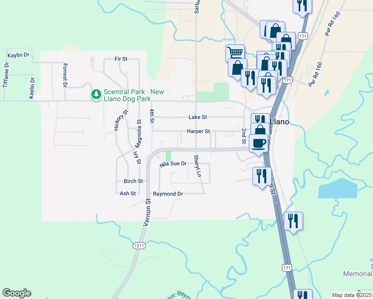map of restaurants, bars, coffee shops, grocery stores, and more near 512 Vernon Street in Newllano