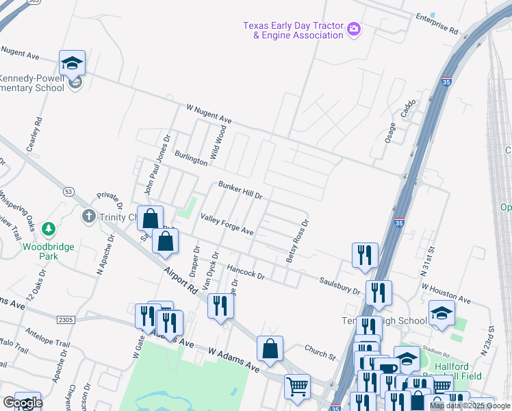 map of restaurants, bars, coffee shops, grocery stores, and more near 905 Saratoga Drive in Temple