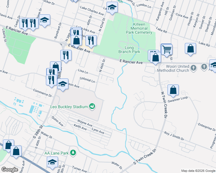 map of restaurants, bars, coffee shops, grocery stores, and more near 3410 Victoria Circle in Killeen