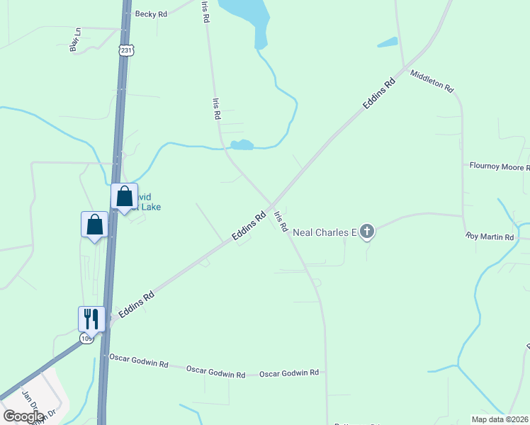 map of restaurants, bars, coffee shops, grocery stores, and more near 7242 Eddins Road in Dothan