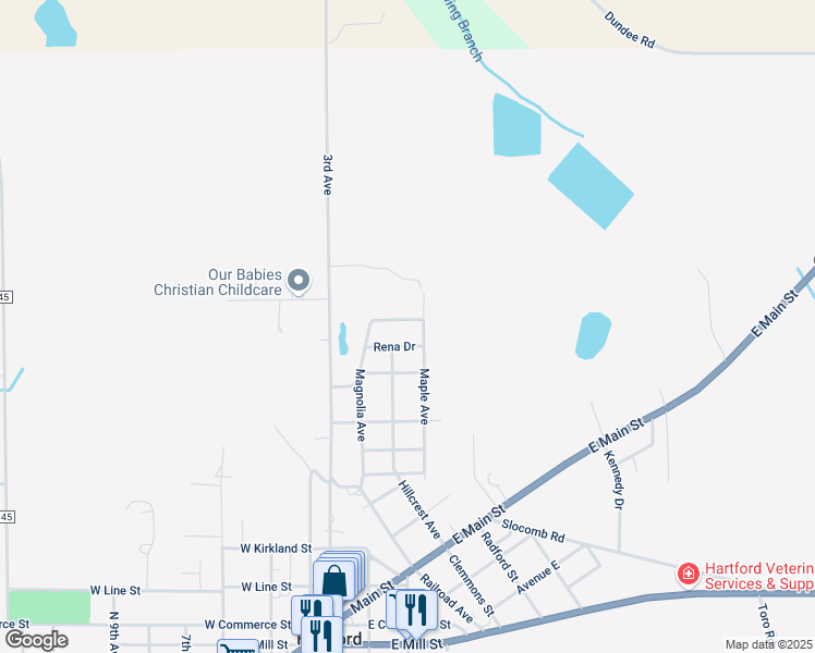 map of restaurants, bars, coffee shops, grocery stores, and more near 304 Frances Drive in Hartford