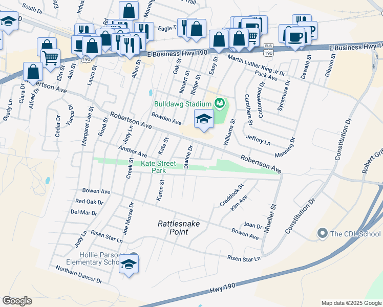 map of restaurants, bars, coffee shops, grocery stores, and more near 509 Dianne Drive in Copperas Cove