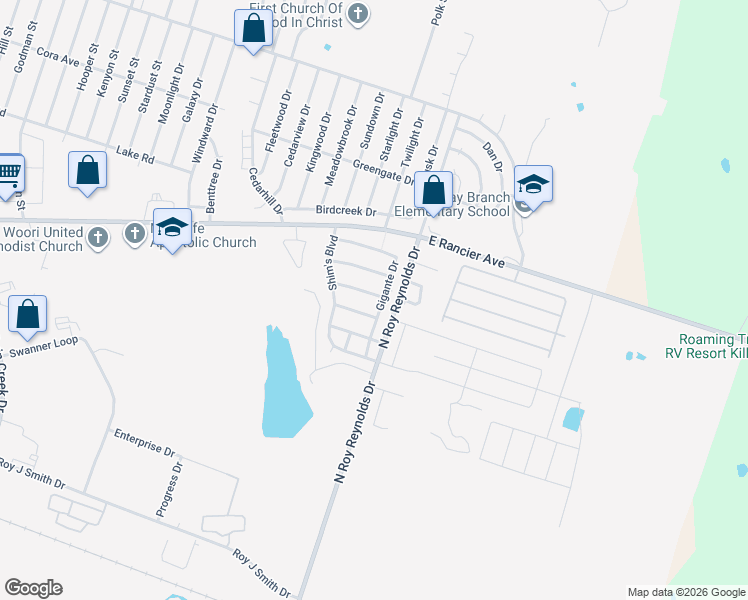map of restaurants, bars, coffee shops, grocery stores, and more near 5400 Waterbank Lane in Killeen