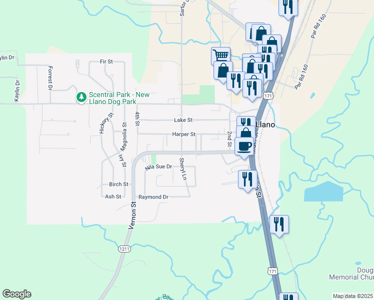map of restaurants, bars, coffee shops, grocery stores, and more near 350 Vernon Street in New Llano