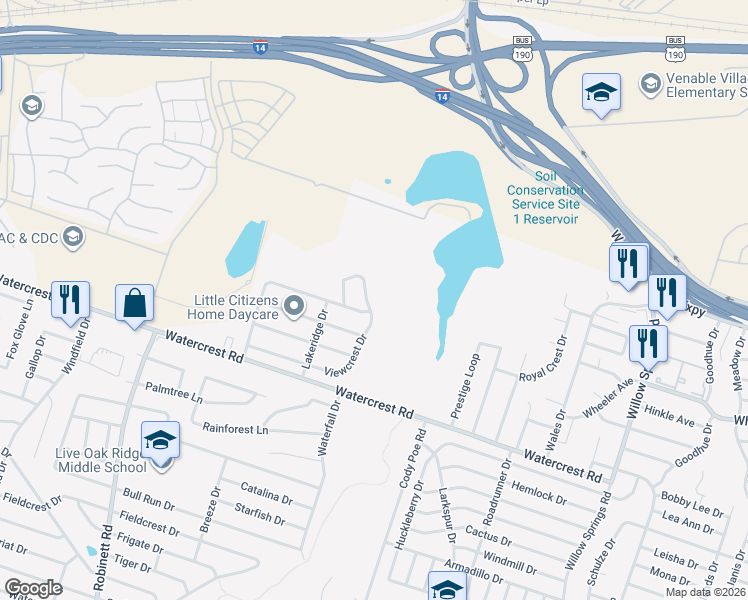 map of restaurants, bars, coffee shops, grocery stores, and more near 3204 Viewcrest Drive in Killeen