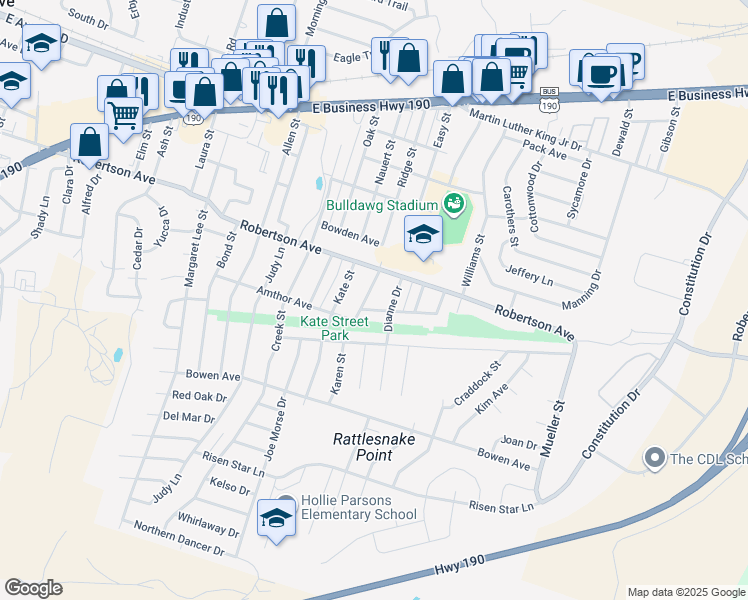 map of restaurants, bars, coffee shops, grocery stores, and more near 511 Ridge Street in Copperas Cove