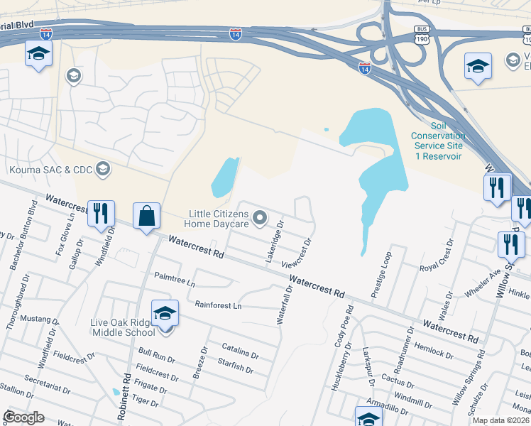 map of restaurants, bars, coffee shops, grocery stores, and more near 3508 Lakecrest Drive in Killeen