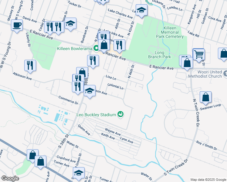 map of restaurants, bars, coffee shops, grocery stores, and more near 506 Elam Circle in Killeen