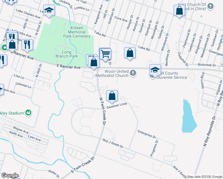 map of restaurants, bars, coffee shops, grocery stores, and more near 909 McDaniel Circle in Killeen