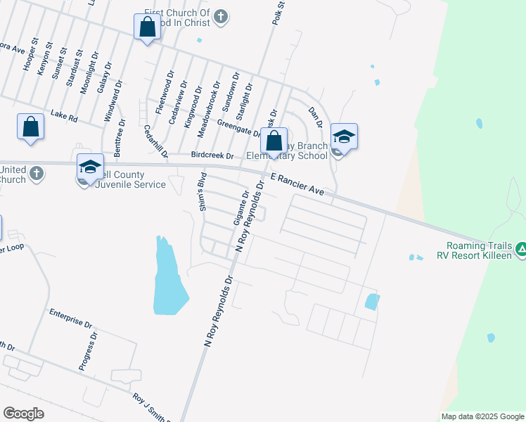 map of restaurants, bars, coffee shops, grocery stores, and more near 1210 Monroe Loop in Killeen