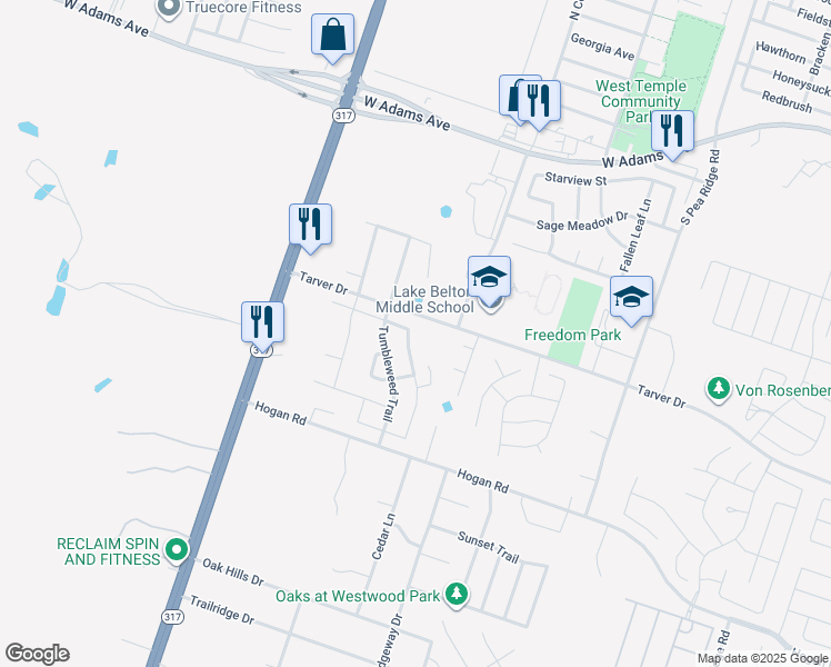 map of restaurants, bars, coffee shops, grocery stores, and more near 1041 Lonesome Oak Drive in Temple
