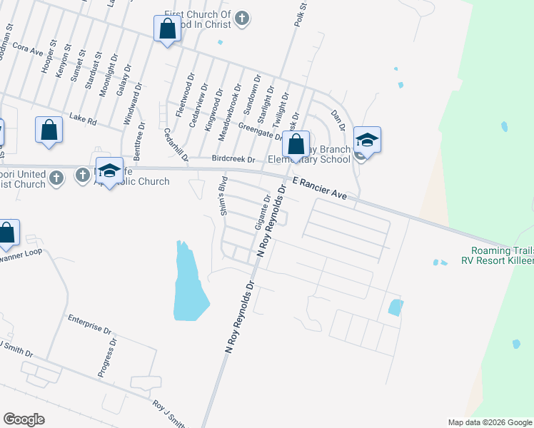 map of restaurants, bars, coffee shops, grocery stores, and more near 1310 Gigante Drive in Killeen