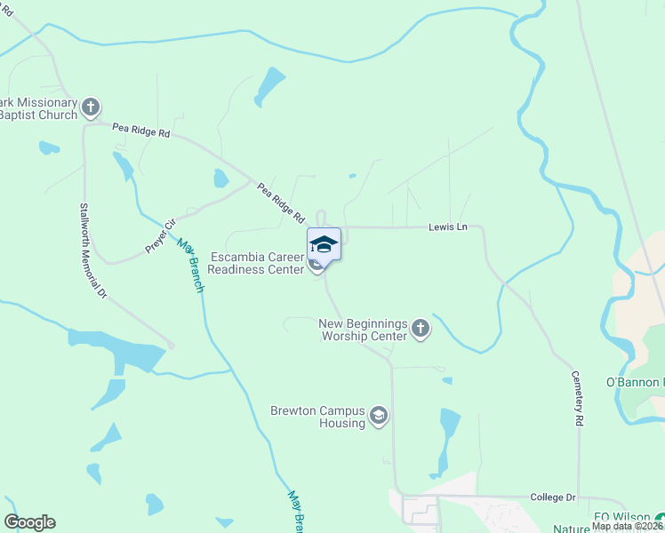 map of restaurants, bars, coffee shops, grocery stores, and more near 2841 Pea Ridge Road in Brewton