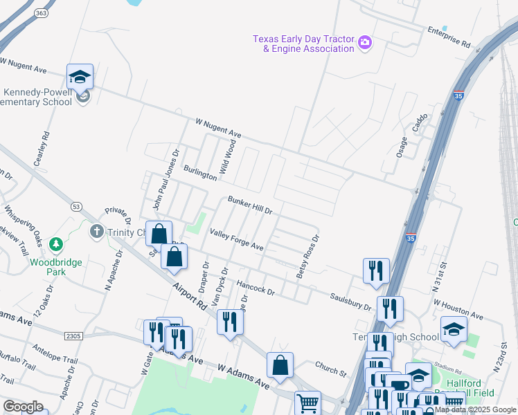 map of restaurants, bars, coffee shops, grocery stores, and more near 905 Saratoga Drive in Temple