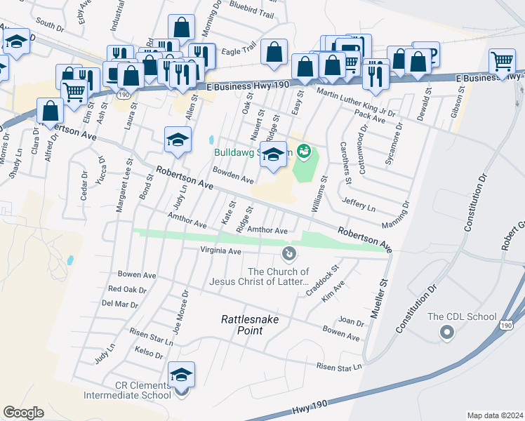 map of restaurants, bars, coffee shops, grocery stores, and more near 509 Dianne Drive in Copperas Cove
