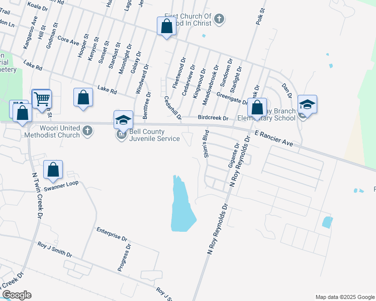 map of restaurants, bars, coffee shops, grocery stores, and more near 1501 Laustin Lane in Killeen