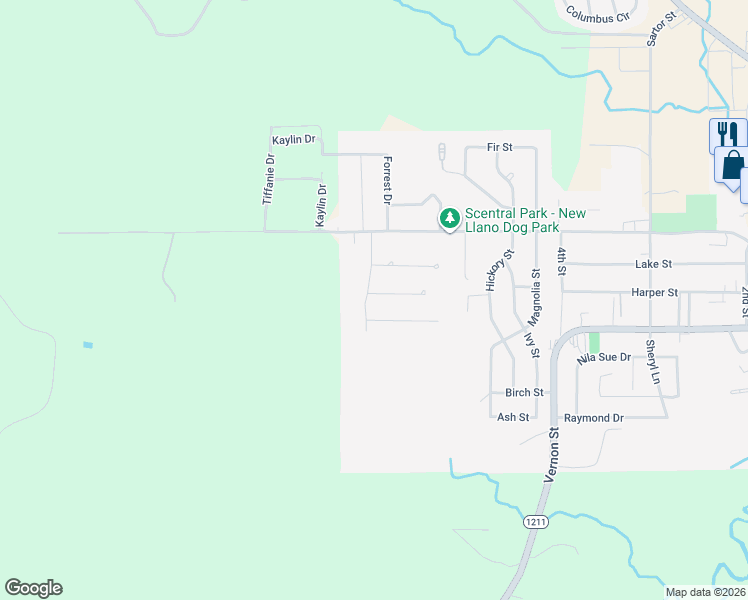 map of restaurants, bars, coffee shops, grocery stores, and more near 107 Bullock Drive in New Llano