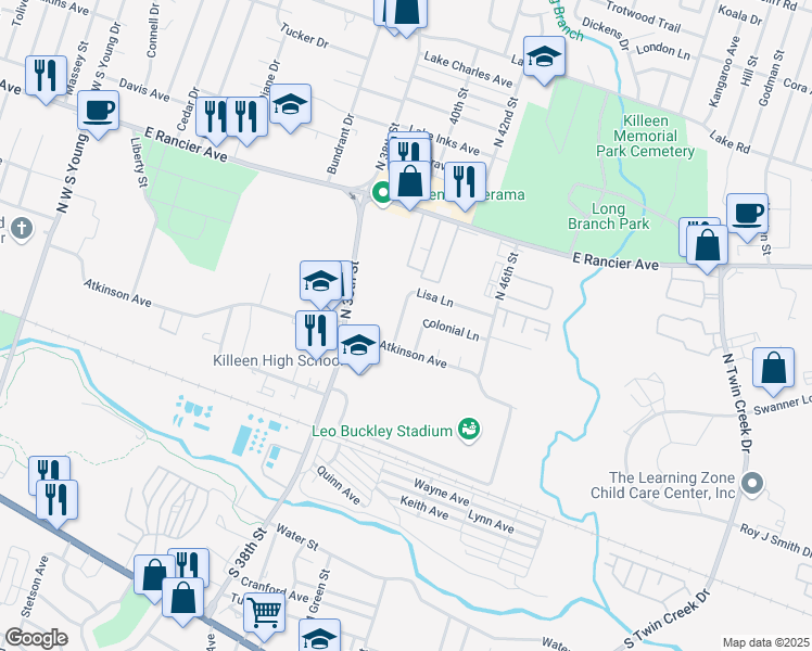 map of restaurants, bars, coffee shops, grocery stores, and more near 510 Lisa Lane in Killeen