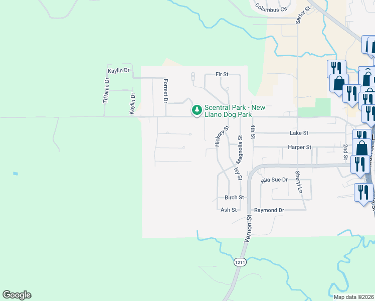 map of restaurants, bars, coffee shops, grocery stores, and more near 116 Franklin Street in New Llano