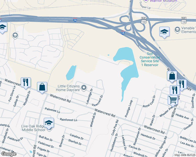 map of restaurants, bars, coffee shops, grocery stores, and more near 3010 Viewcrest Drive in Killeen