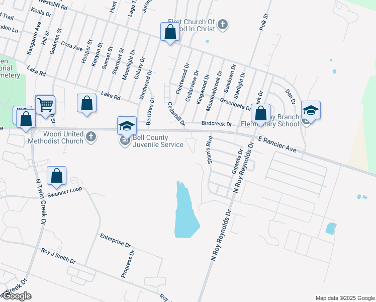 map of restaurants, bars, coffee shops, grocery stores, and more near 1501 Laustin Lane in Killeen