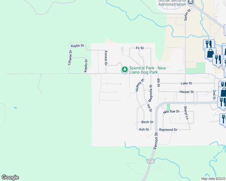 map of restaurants, bars, coffee shops, grocery stores, and more near 109 Franklin Street in New Llano