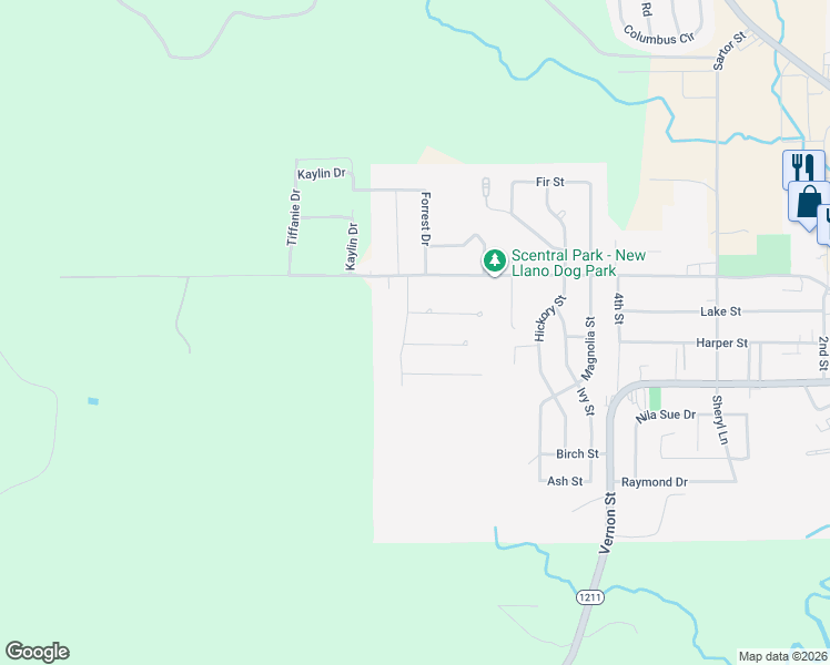 map of restaurants, bars, coffee shops, grocery stores, and more near 107 Bullock Drive in New Llano