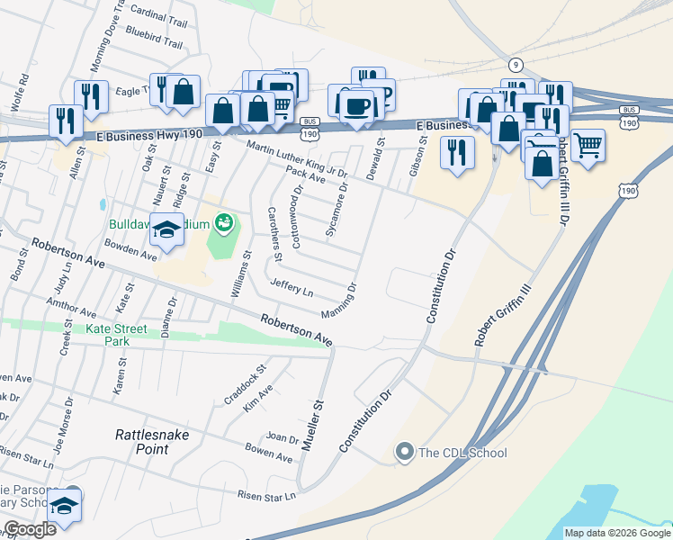 map of restaurants, bars, coffee shops, grocery stores, and more near 426 Cottonwood Dr in Copperas Cove