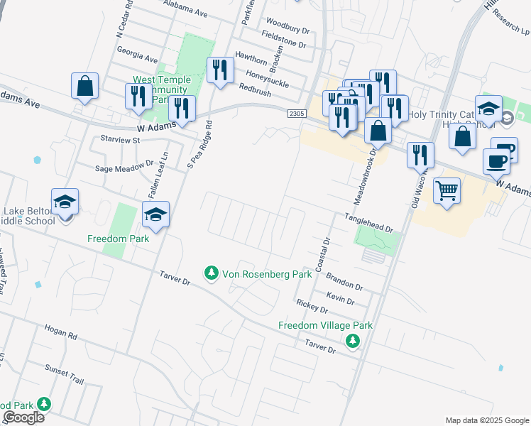 map of restaurants, bars, coffee shops, grocery stores, and more near 8015 West Adams Avenue in Temple