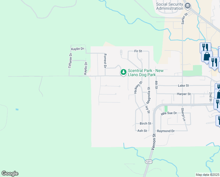map of restaurants, bars, coffee shops, grocery stores, and more near 109 Franklin Street in New Llano