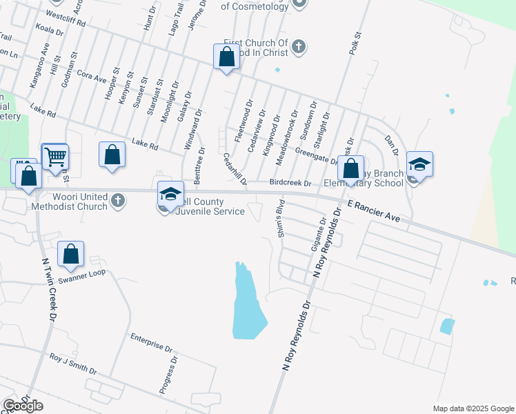 map of restaurants, bars, coffee shops, grocery stores, and more near 1501 Laustin Lane in Killeen