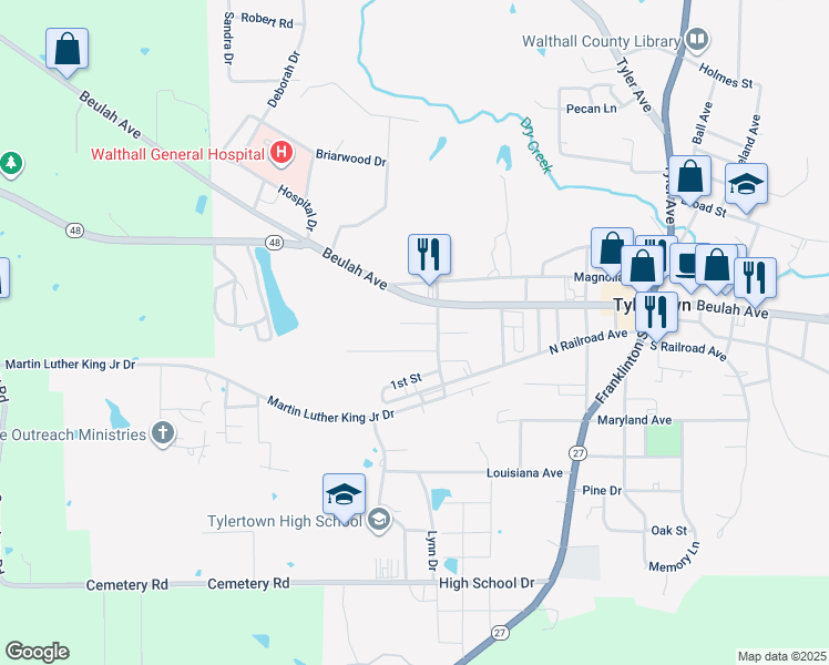 map of restaurants, bars, coffee shops, grocery stores, and more near 1501-1525 Georgia Avenue in Tylertown