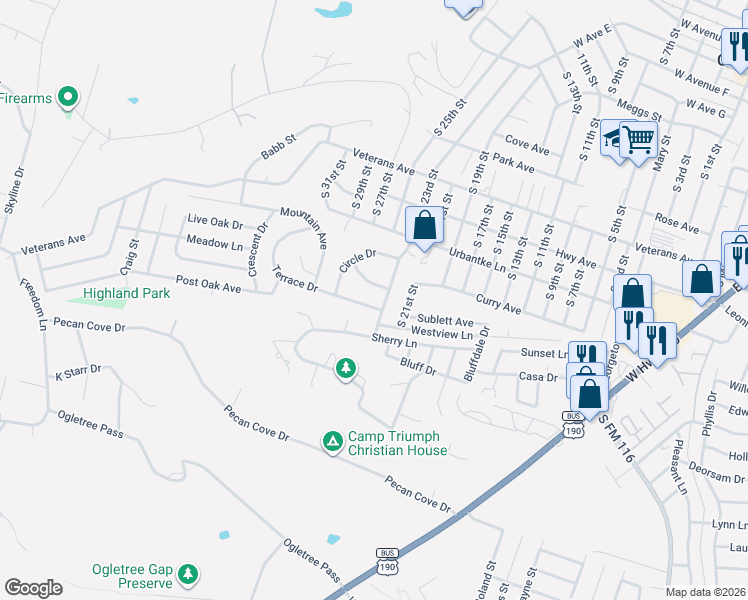map of restaurants, bars, coffee shops, grocery stores, and more near 1502 South 23rd Street in Copperas Cove