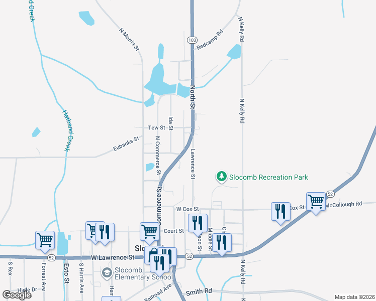 map of restaurants, bars, coffee shops, grocery stores, and more near 592 North Street in Slocomb