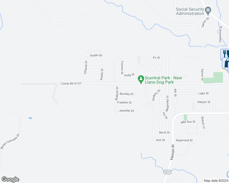 map of restaurants, bars, coffee shops, grocery stores, and more near 102 Bullock Drive in New Llano