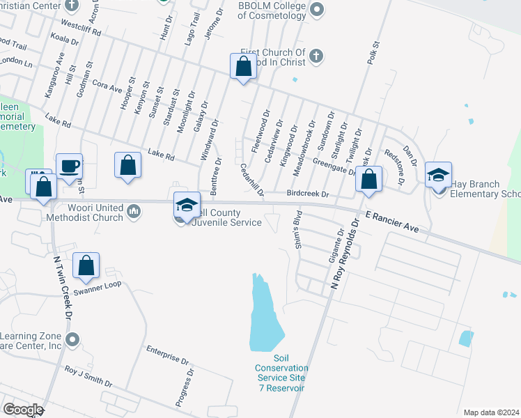 map of restaurants, bars, coffee shops, grocery stores, and more near 5102 Birdcreek Drive in Killeen
