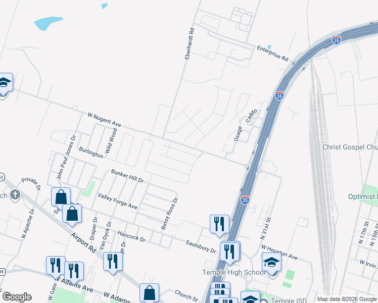 map of restaurants, bars, coffee shops, grocery stores, and more near 2224 Bellmont in Temple
