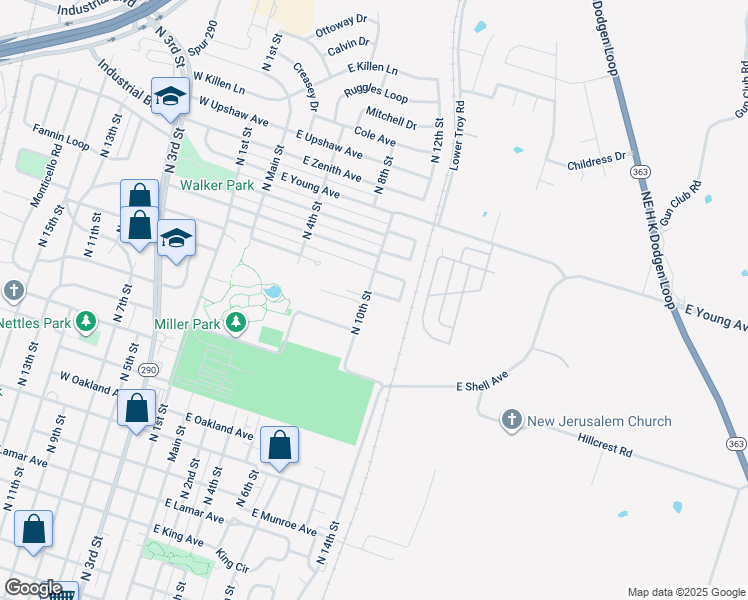 map of restaurants, bars, coffee shops, grocery stores, and more near 507 East Union Avenue in Temple