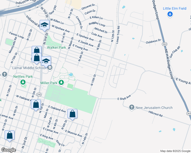 map of restaurants, bars, coffee shops, grocery stores, and more near 503 East Union Avenue in Temple