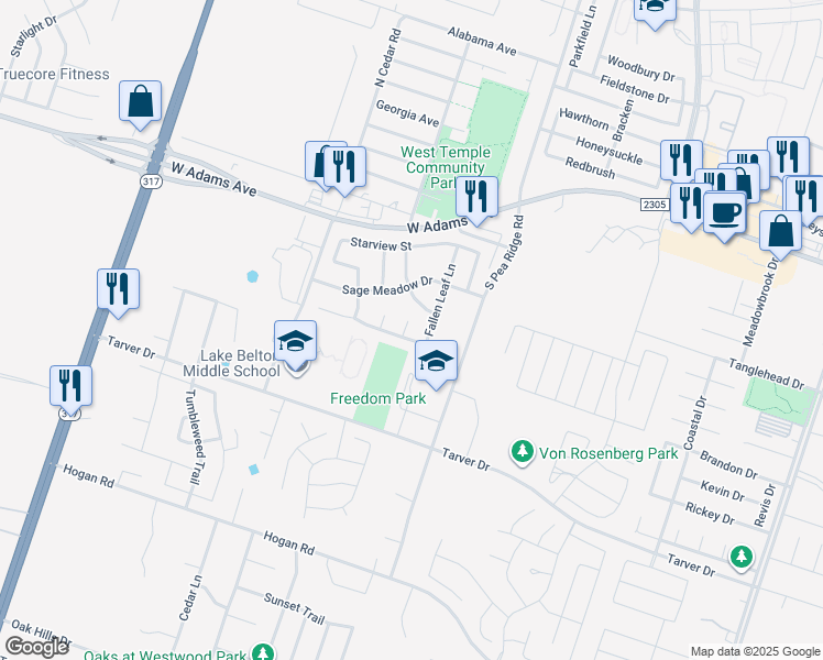 map of restaurants, bars, coffee shops, grocery stores, and more near 529 Morning Dove Cove in Temple