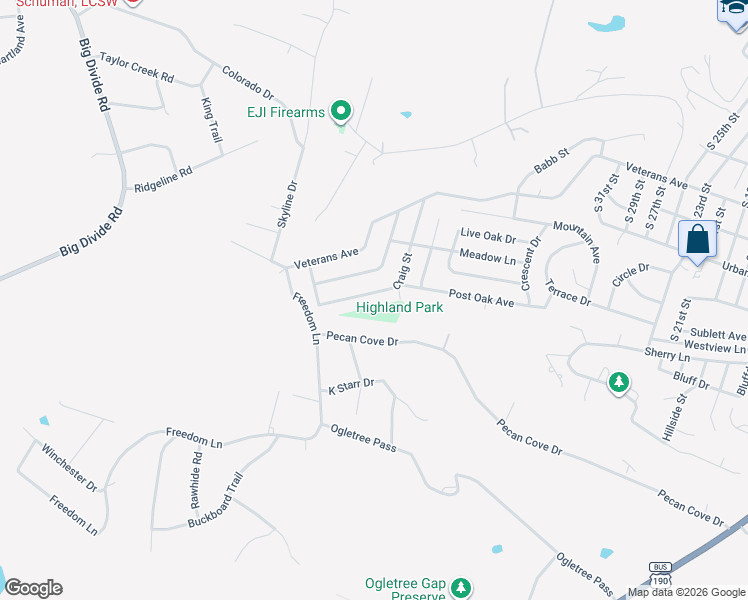 map of restaurants, bars, coffee shops, grocery stores, and more near 1215 Craig Street in Copperas Cove