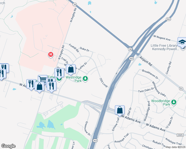 map of restaurants, bars, coffee shops, grocery stores, and more near 517 Pepper Spring Court in Temple