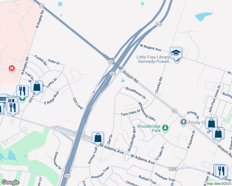 map of restaurants, bars, coffee shops, grocery stores, and more near 720 Olaf Drive in Temple