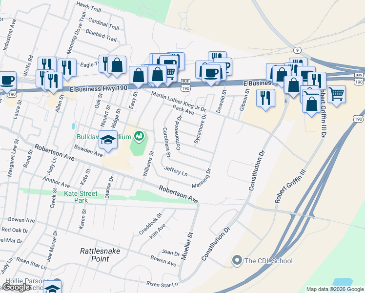 map of restaurants, bars, coffee shops, grocery stores, and more near 1104 Cummings Avenue in Copperas Cove
