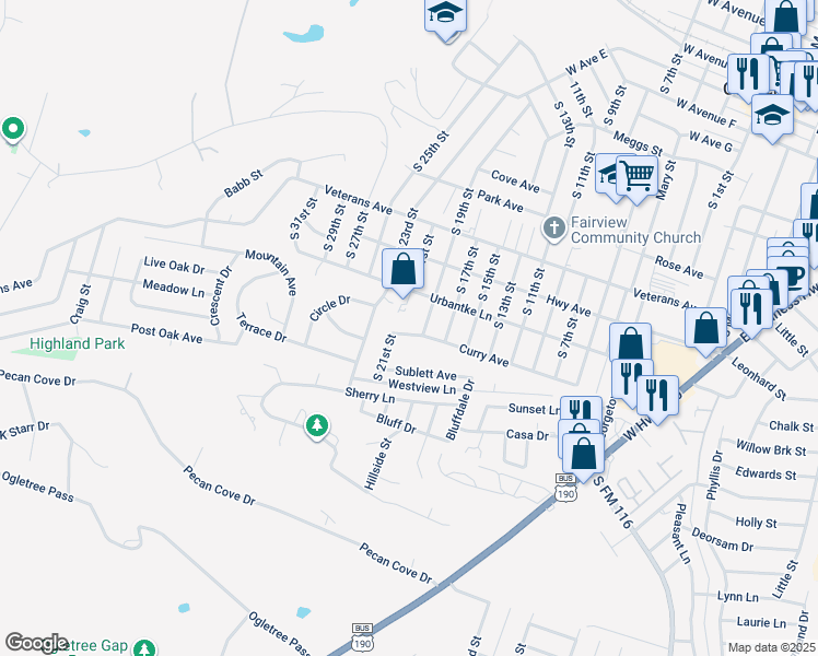 map of restaurants, bars, coffee shops, grocery stores, and more near 1204 Curry Avenue in Copperas Cove