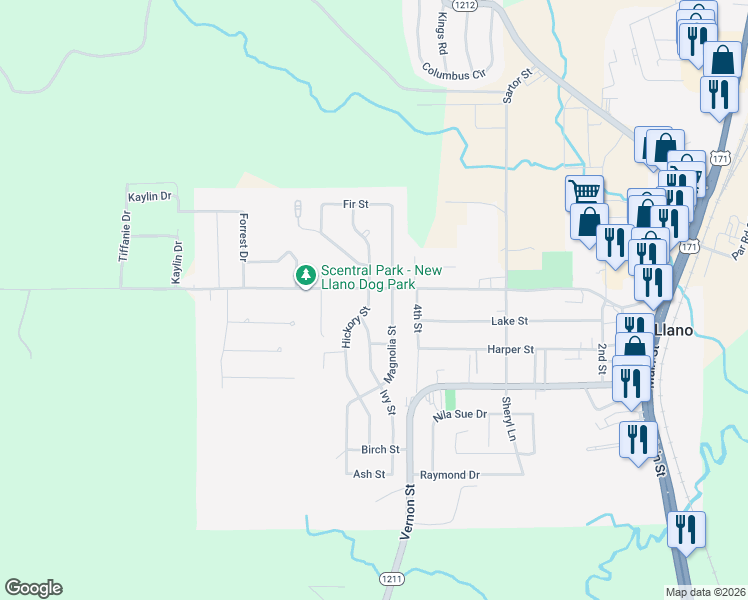 map of restaurants, bars, coffee shops, grocery stores, and more near 508 Hickory Street in New Llano