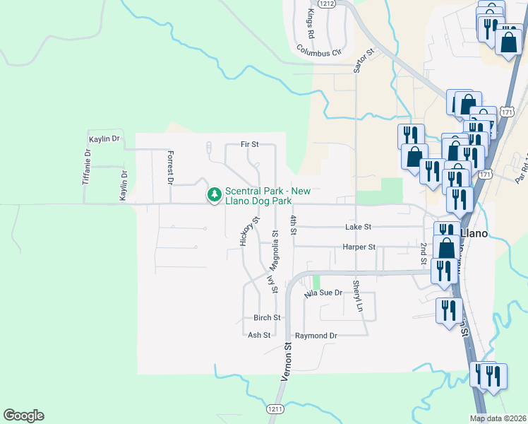 map of restaurants, bars, coffee shops, grocery stores, and more near 508 Hickory Street in New Llano